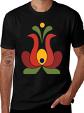 Retro Floral Graphic Tee - Black Cotton T-Shirt