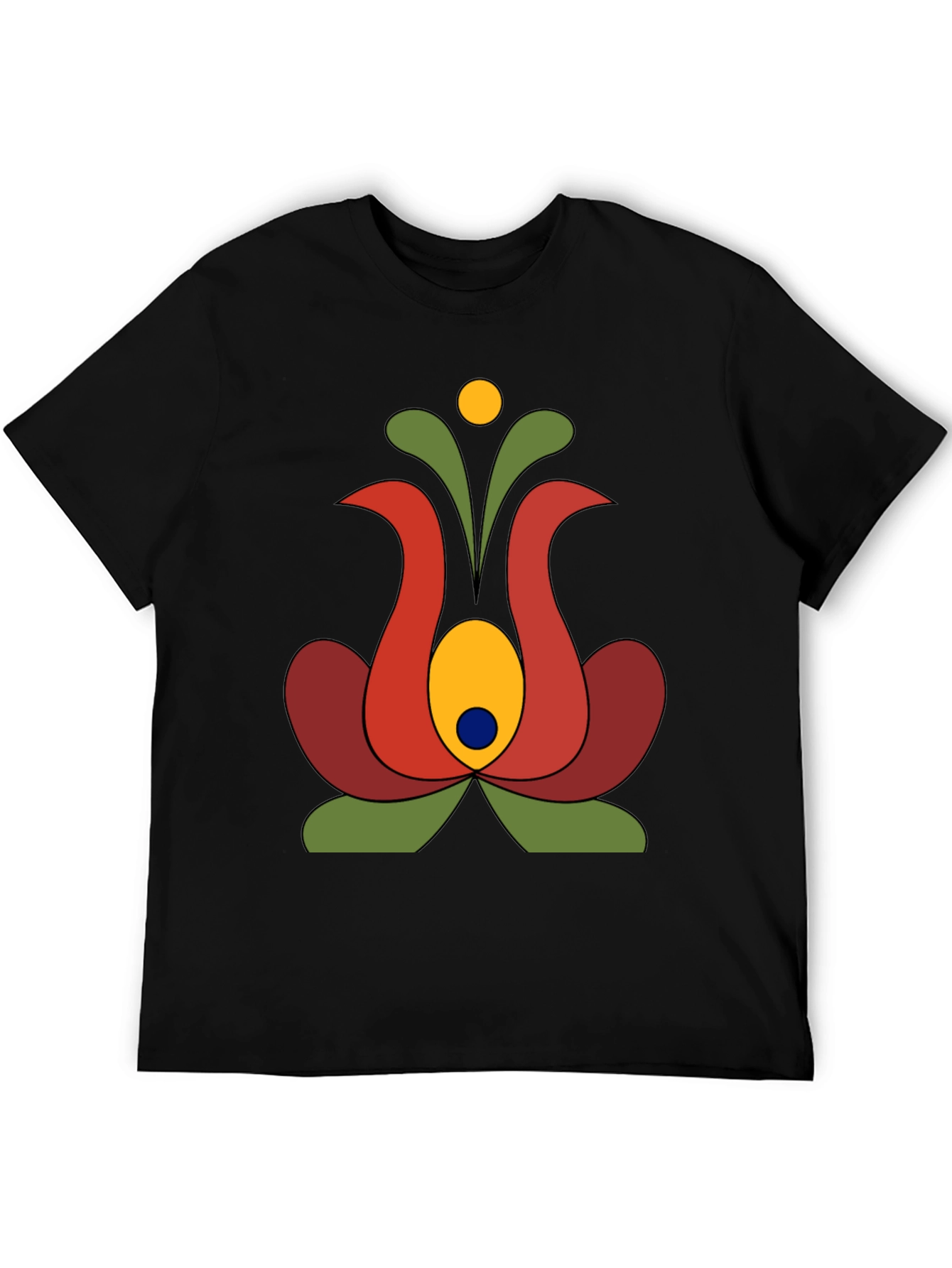 Retro Floral Graphic Tee - Black Cotton T-Shirt