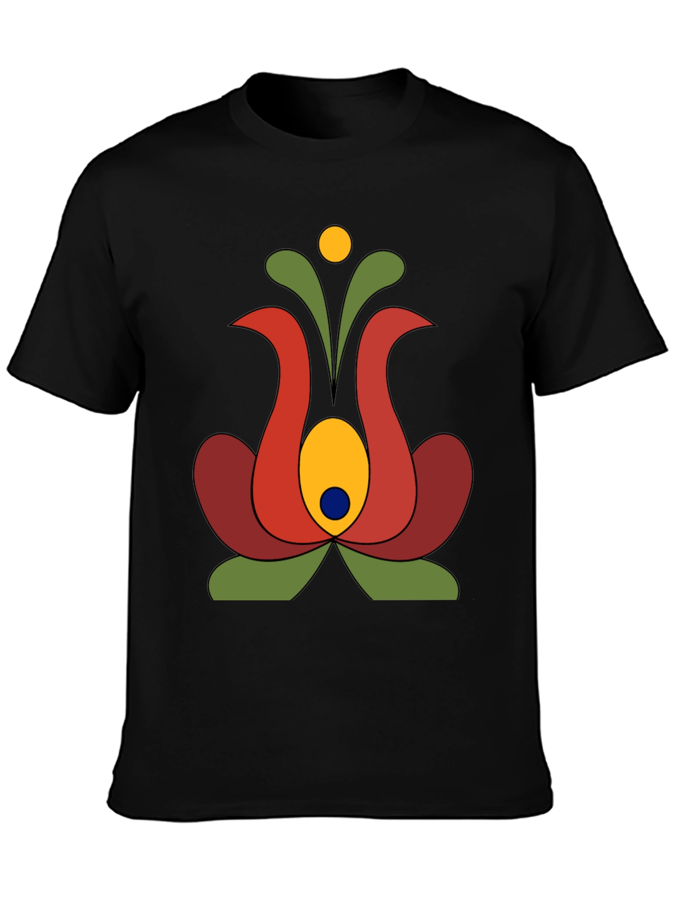 Retro Floral Graphic Tee - Black Cotton T-Shirt