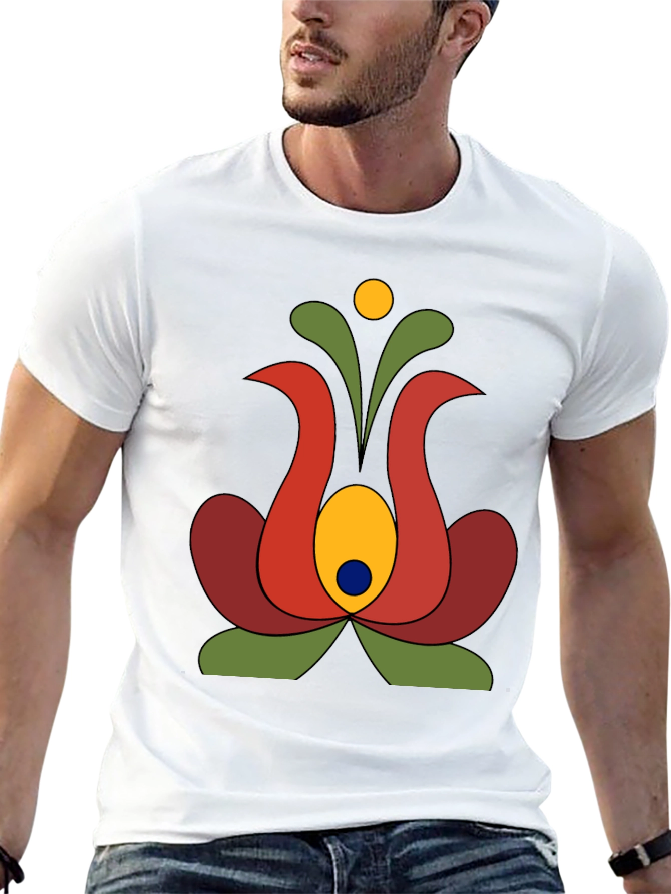 Retro Floral Graphic Tee - Black Cotton T-Shirt