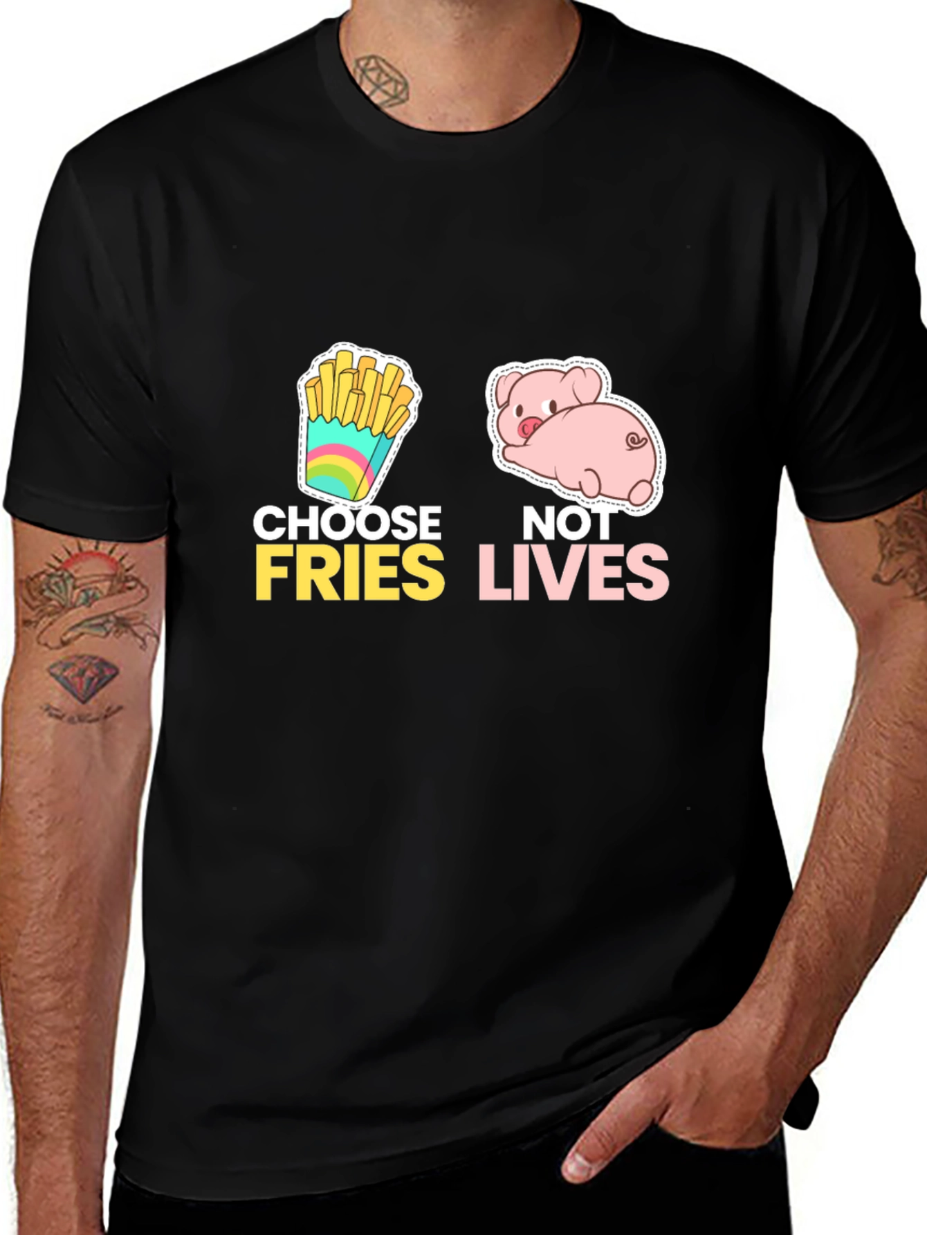 Choose Fries Not Lives Black Graphic Tee