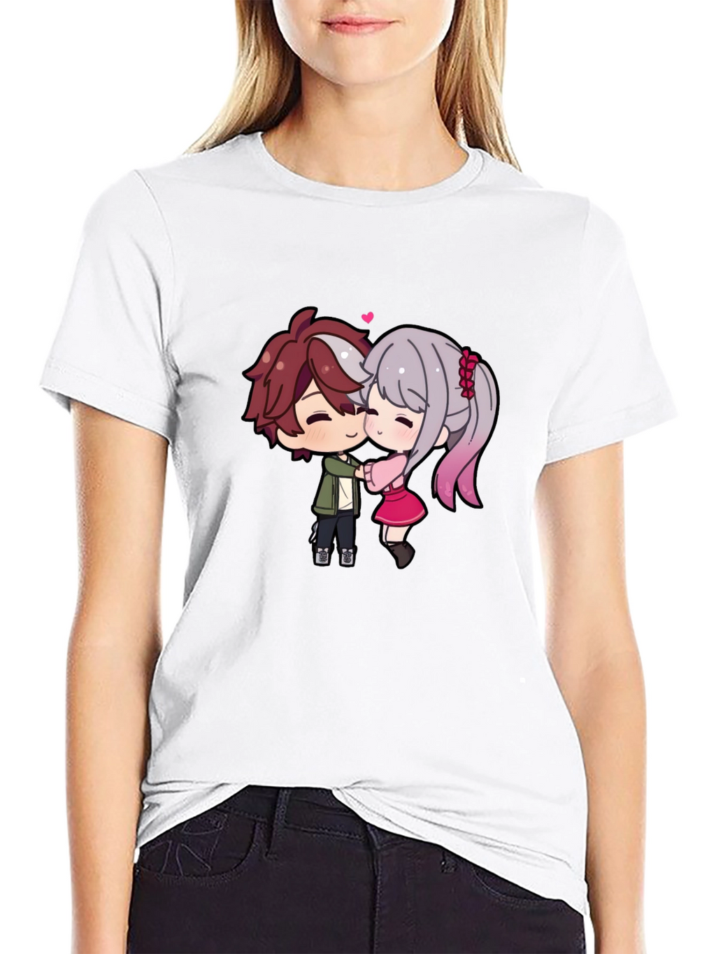 Cute Anime Couple T-Shirt - Sweet Embrace