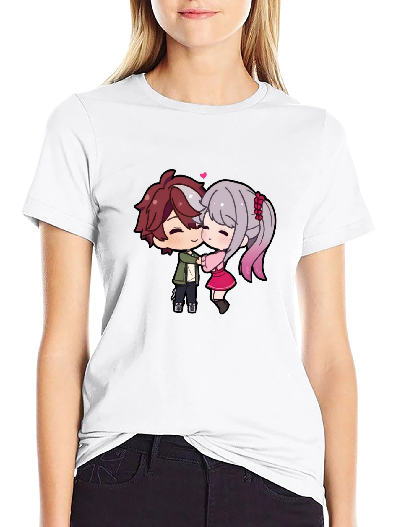 Cute Anime Couple T-Shirt - Sweet Embrace