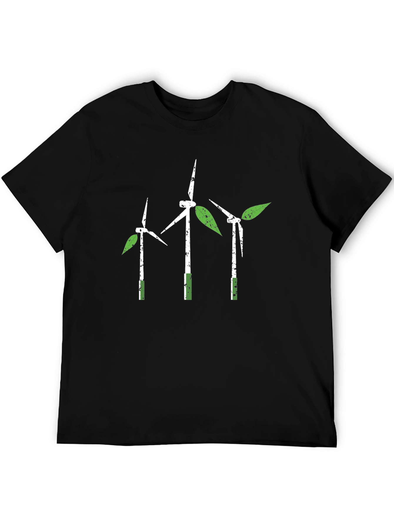 Eco-Friendly Wind Turbine Leaf Graphic T-Shirt