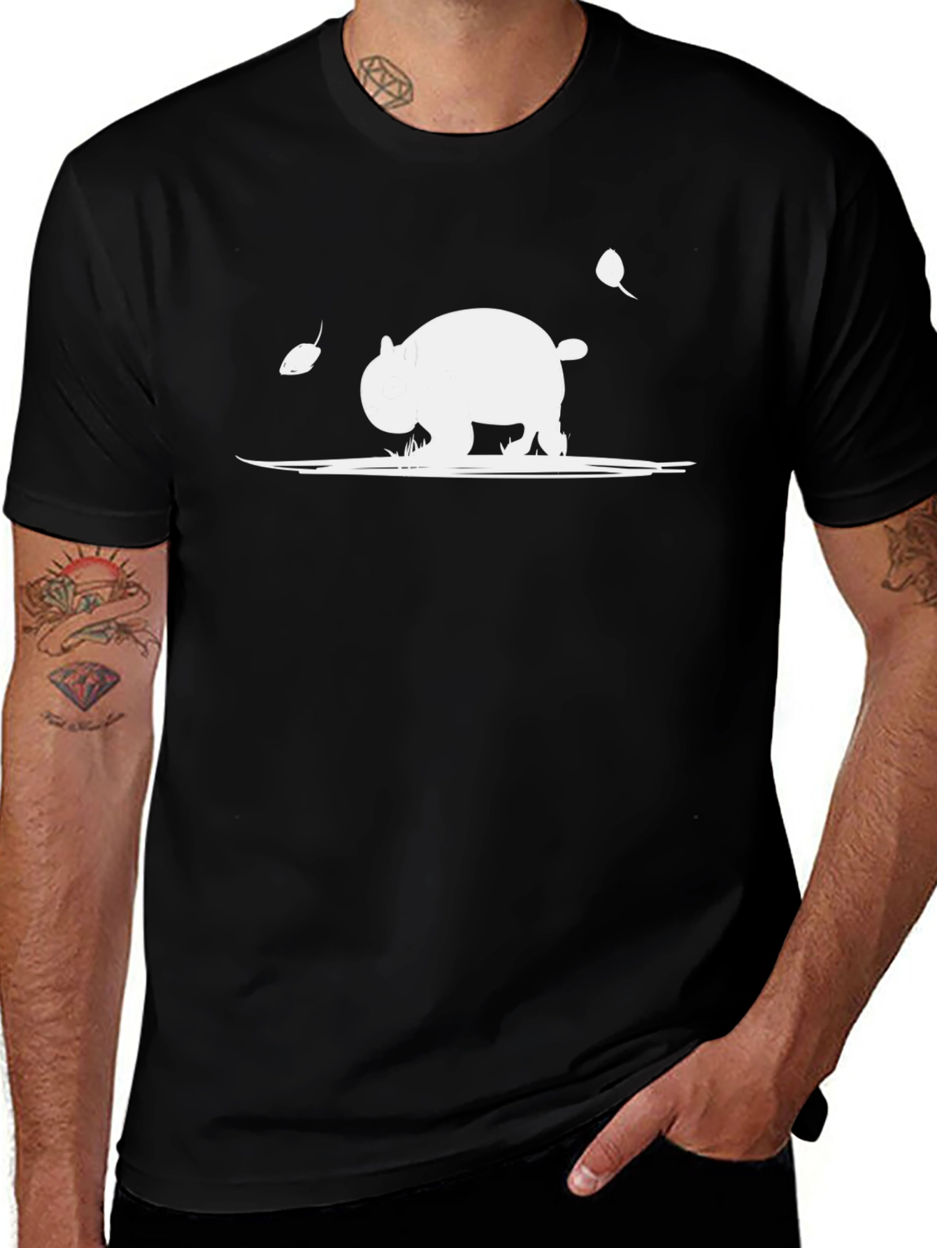 Wombat Graphic Tee - Black Cotton Casual Shirt