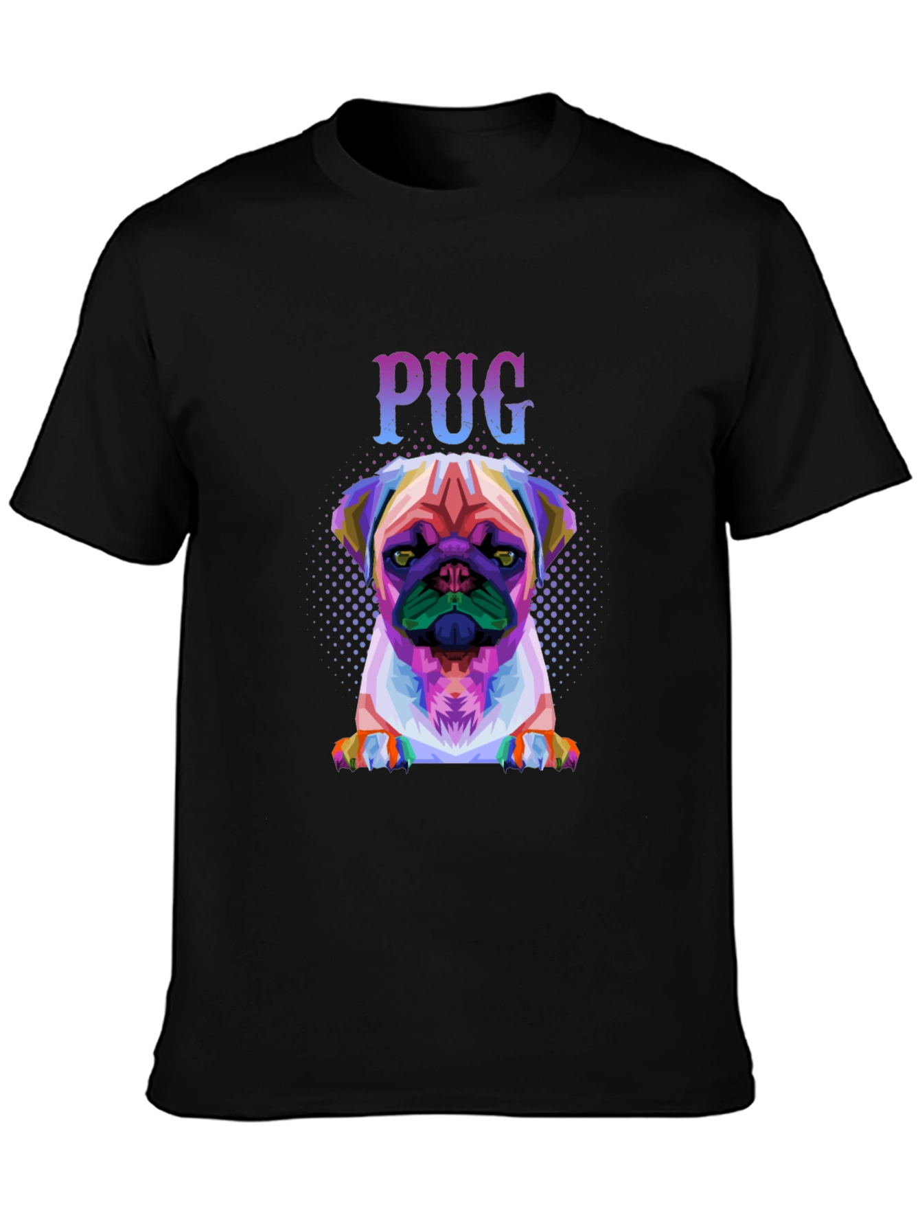 Colorful Pug Graphic Black T-Shirt