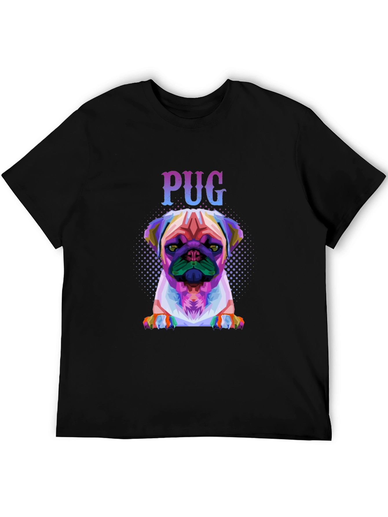 Colorful Pug Graphic Black T-Shirt