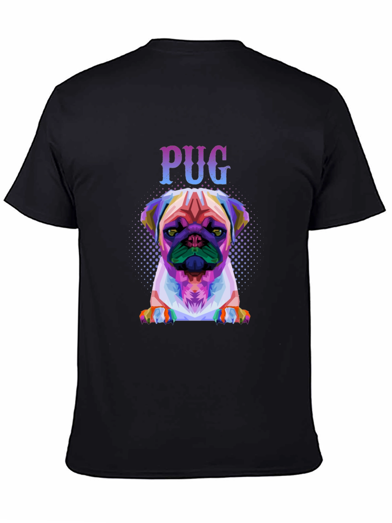 Colorful Pug Graphic Black T-Shirt