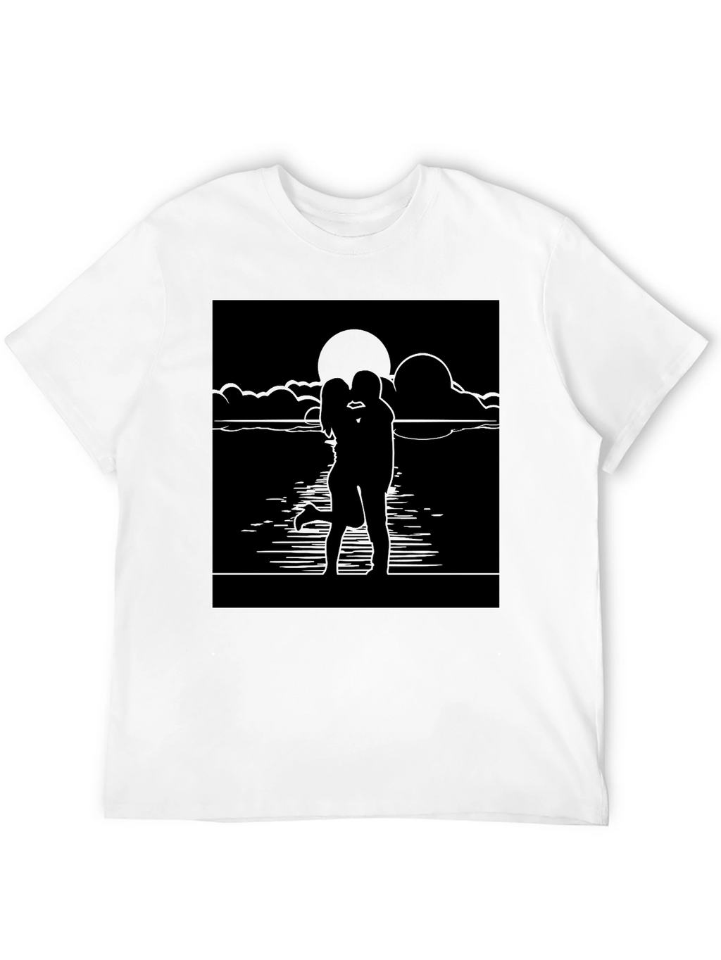Romantic Sunset Kiss T-Shirt - Black Graphic Tee