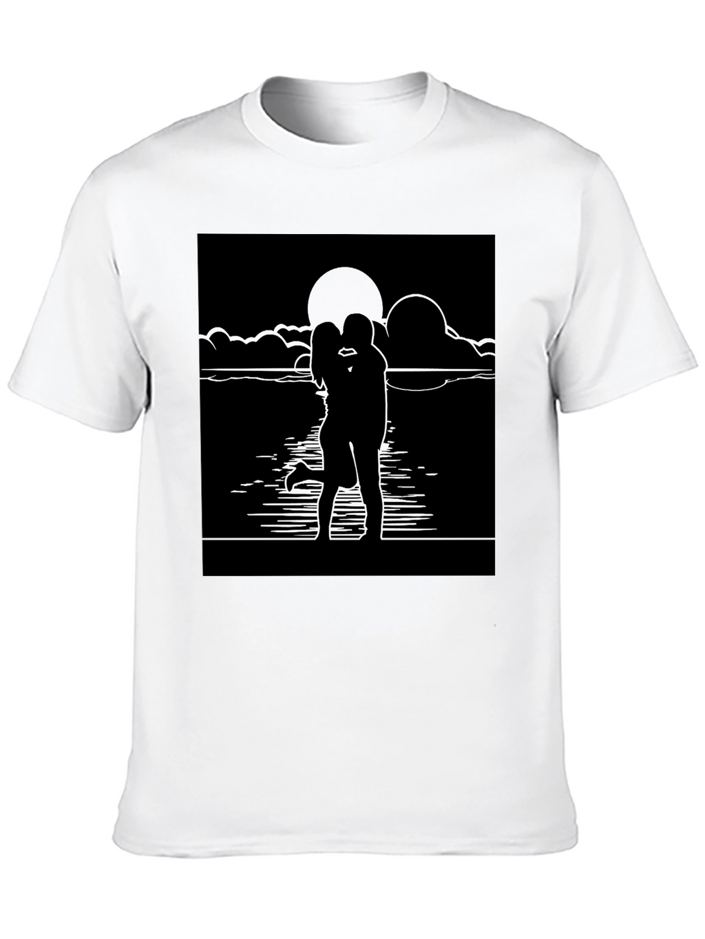 Romantic Sunset Kiss T-Shirt - Black Graphic Tee