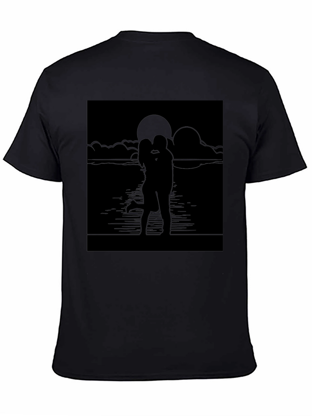 Romantic Sunset Kiss T-Shirt - Black Graphic Tee
