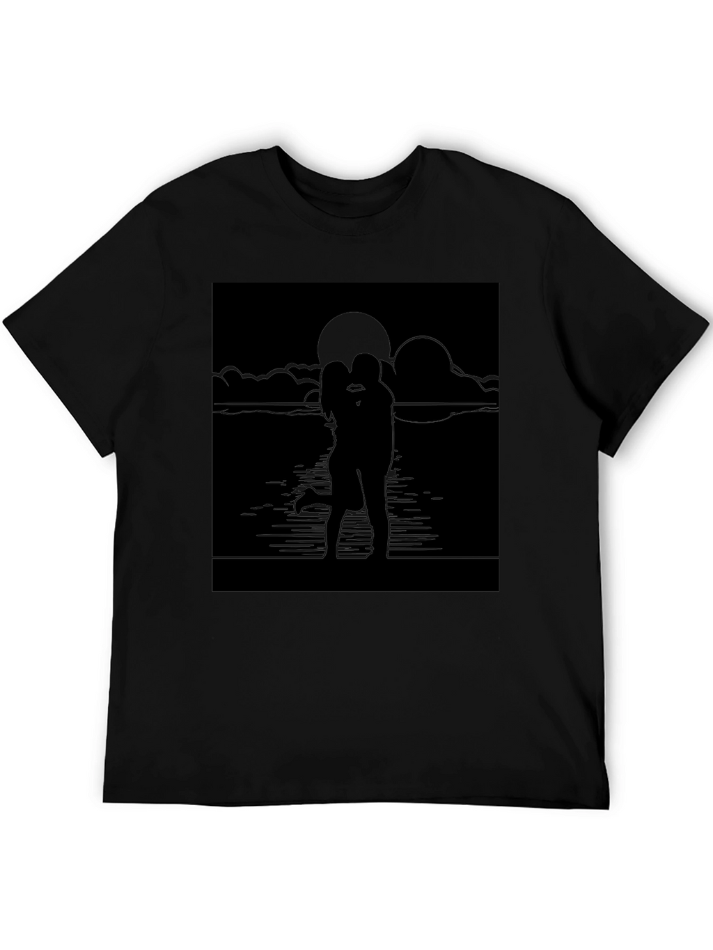 Romantic Sunset Kiss T-Shirt - Black Graphic Tee