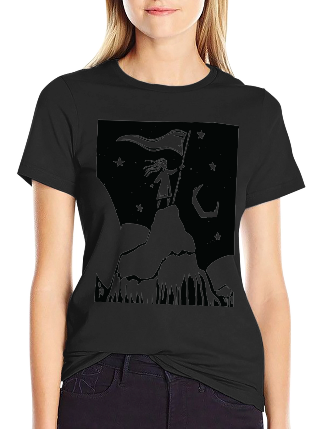 Mountain Top Girl Graphic T-Shirt - Black