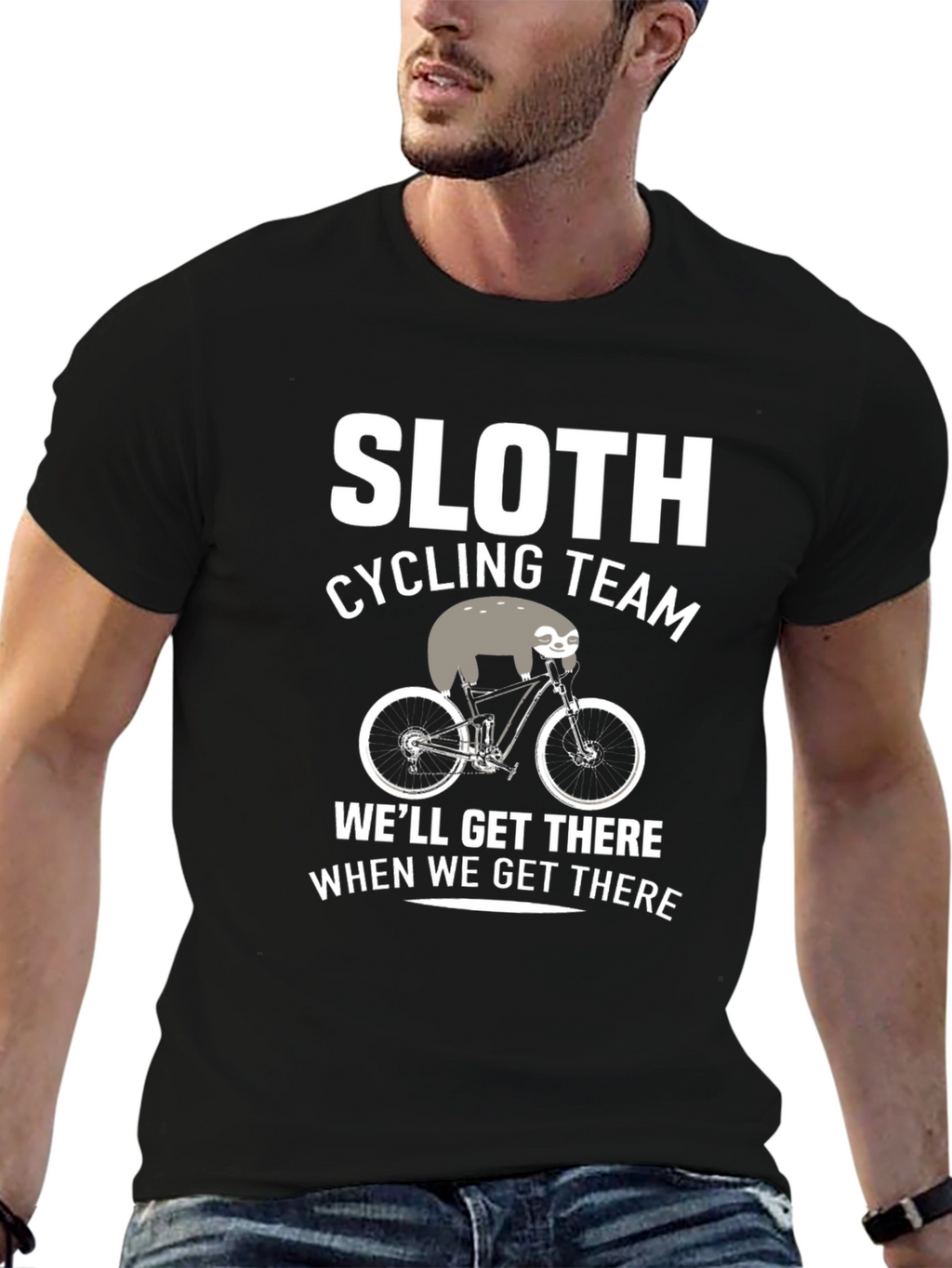 Sloth Cycling Team Black Graphic T-Shirt