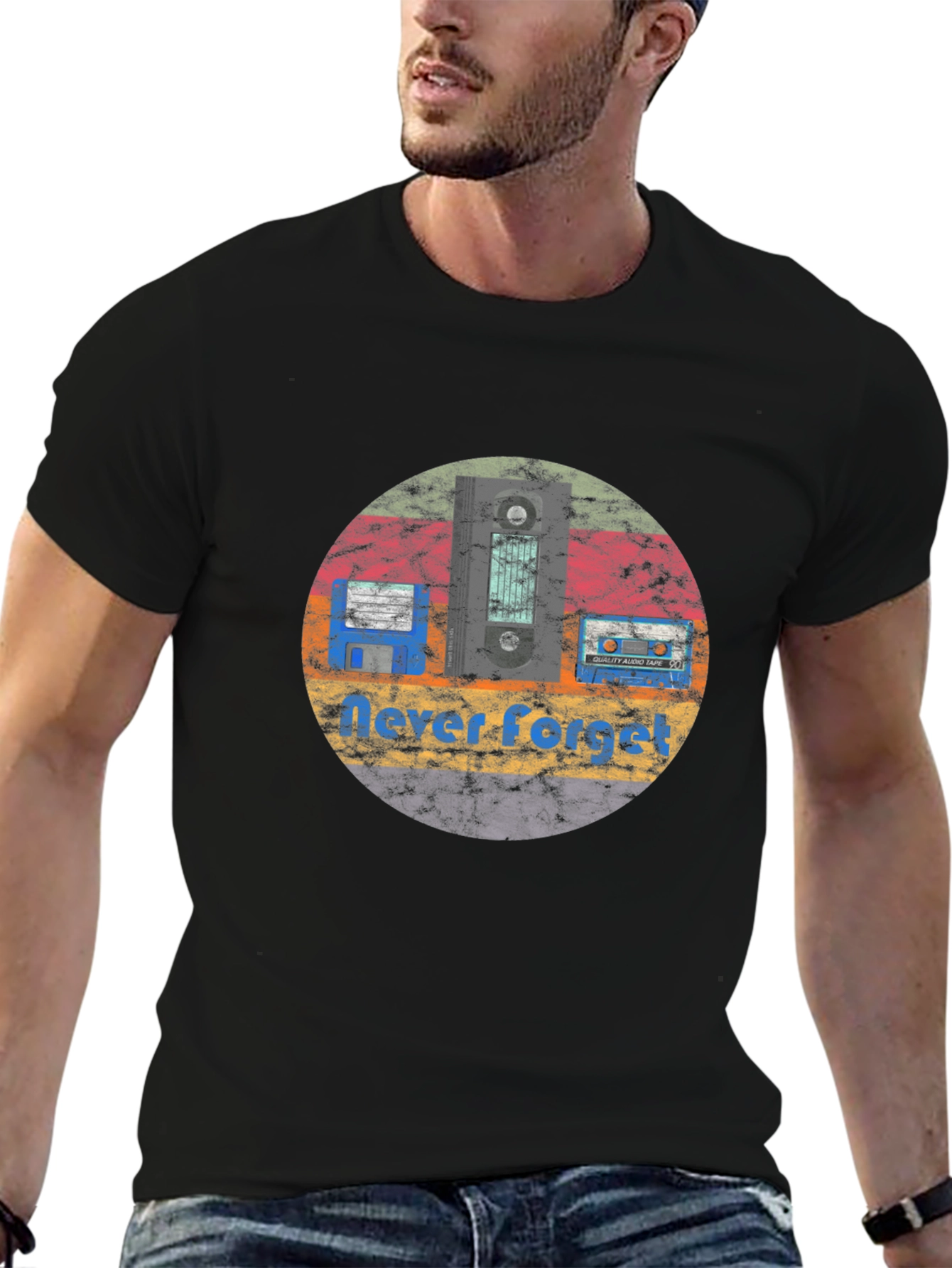 Retro Tech Never Forget Black T-Shirt
