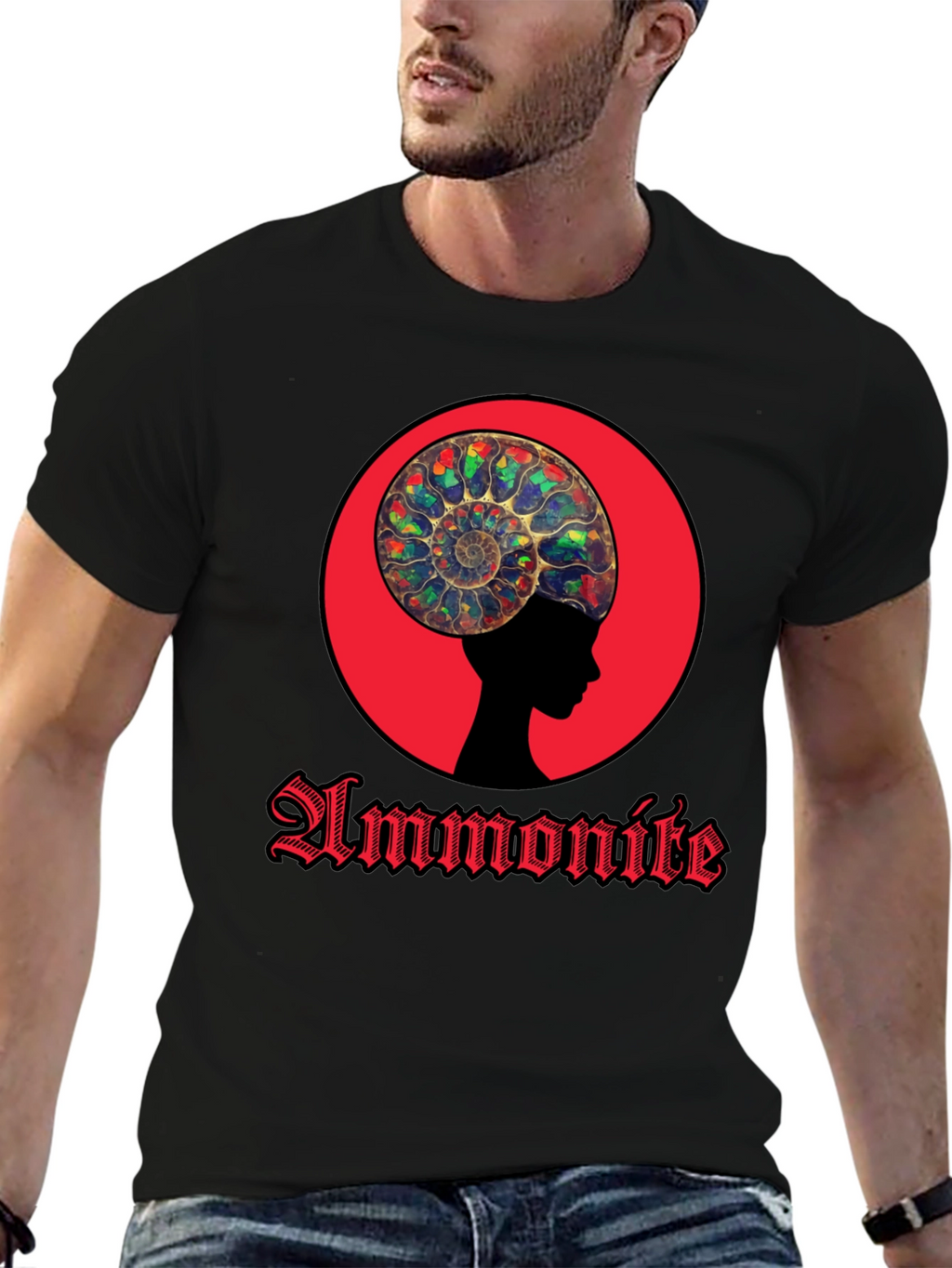 Ammonite Head Black T-Shirt - Stylish Graphic Tee