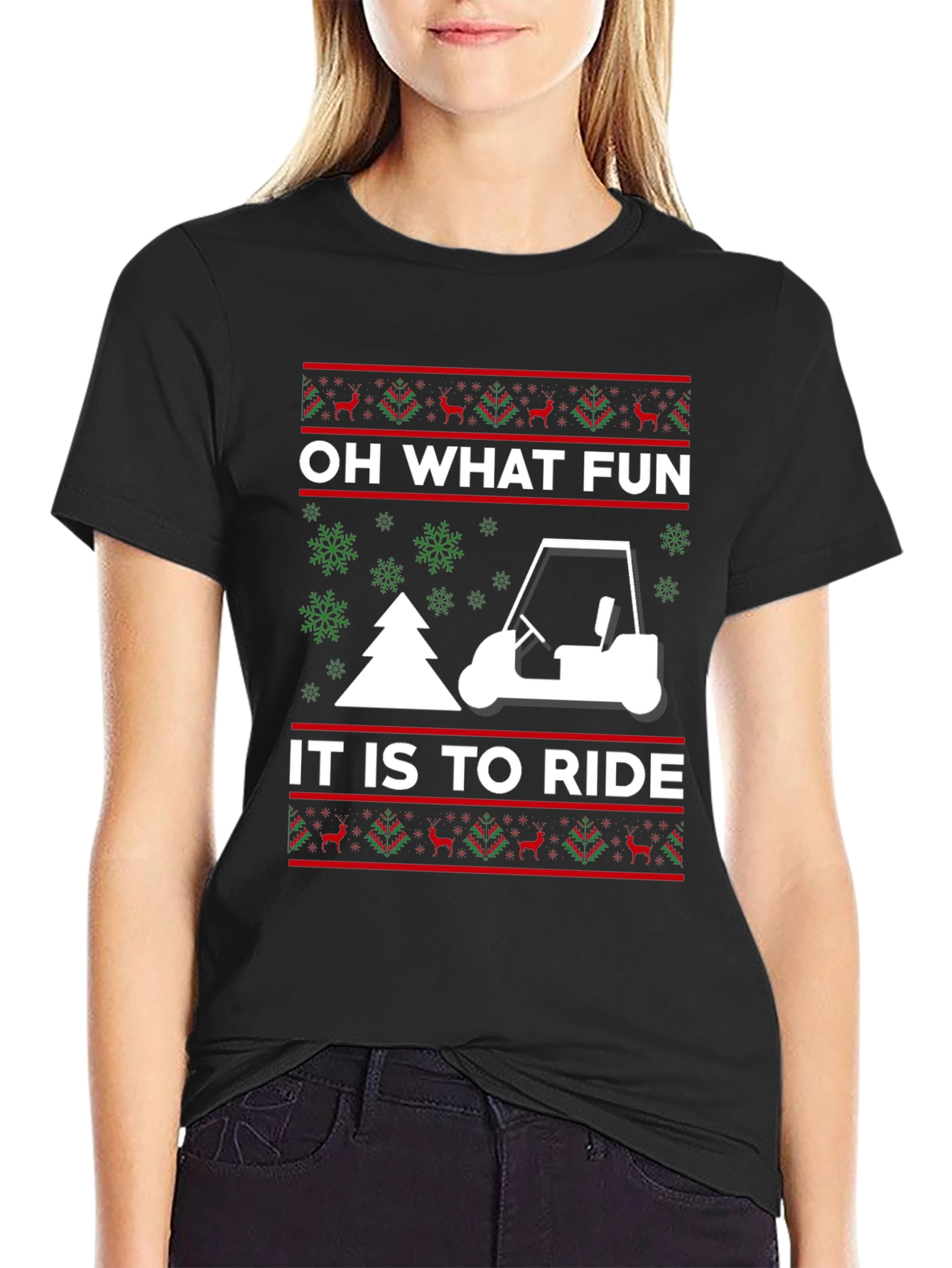 Oh What Fun to Ride Golf Cart Christmas T-Shirt