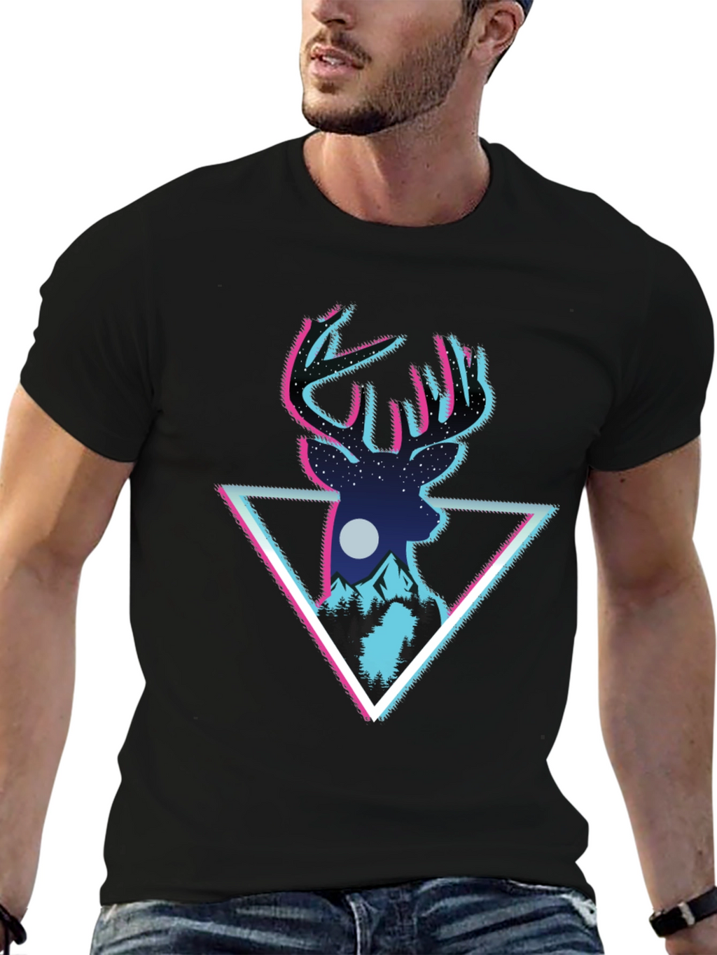 Deer Triangle Graphic T-Shirt - Mens Black Tee