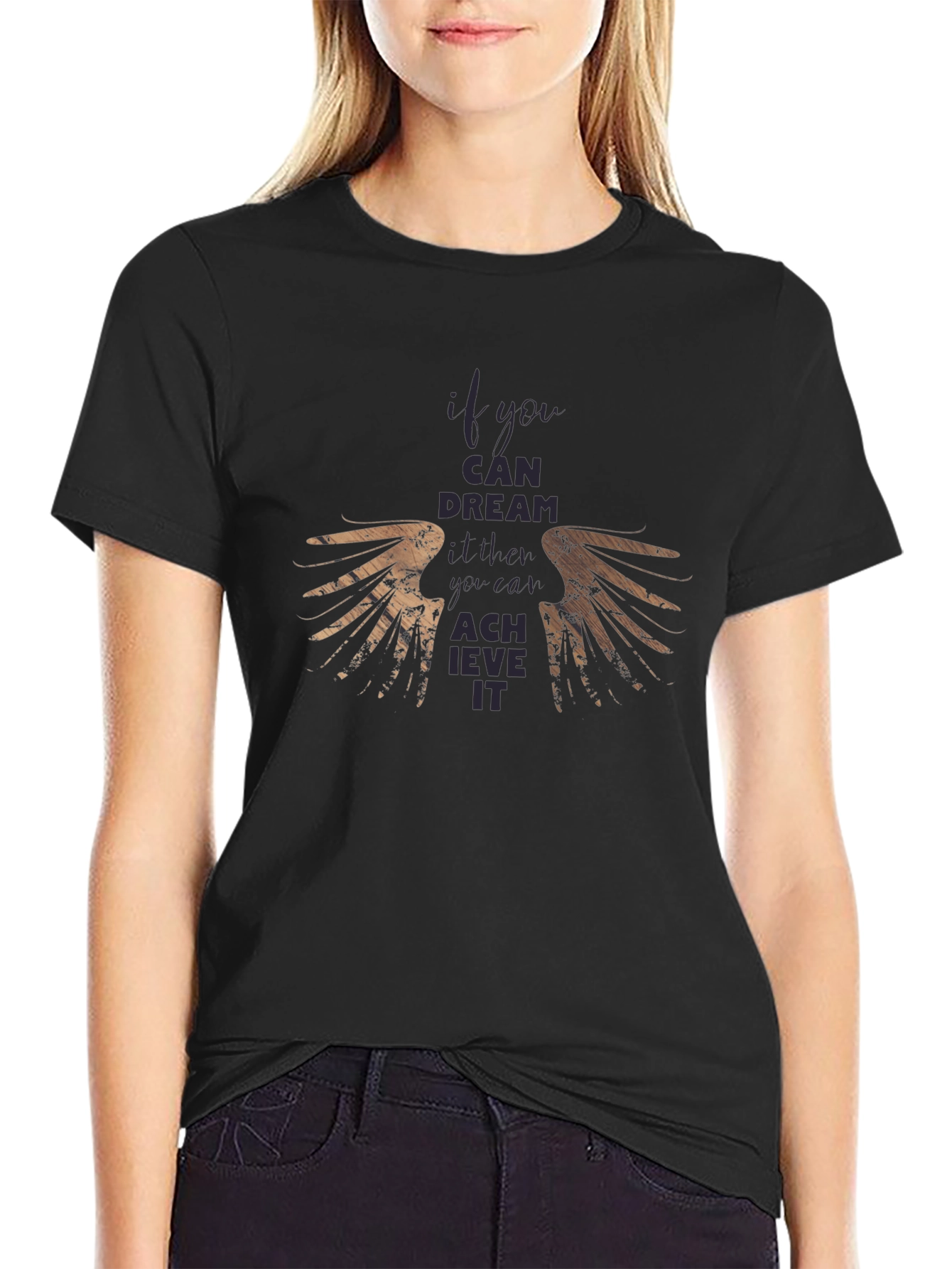 Motivational Wings Graphic Black T-Shirt