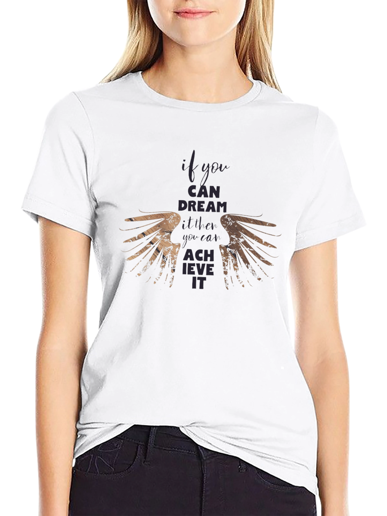 Motivational Wings Graphic Black T-Shirt