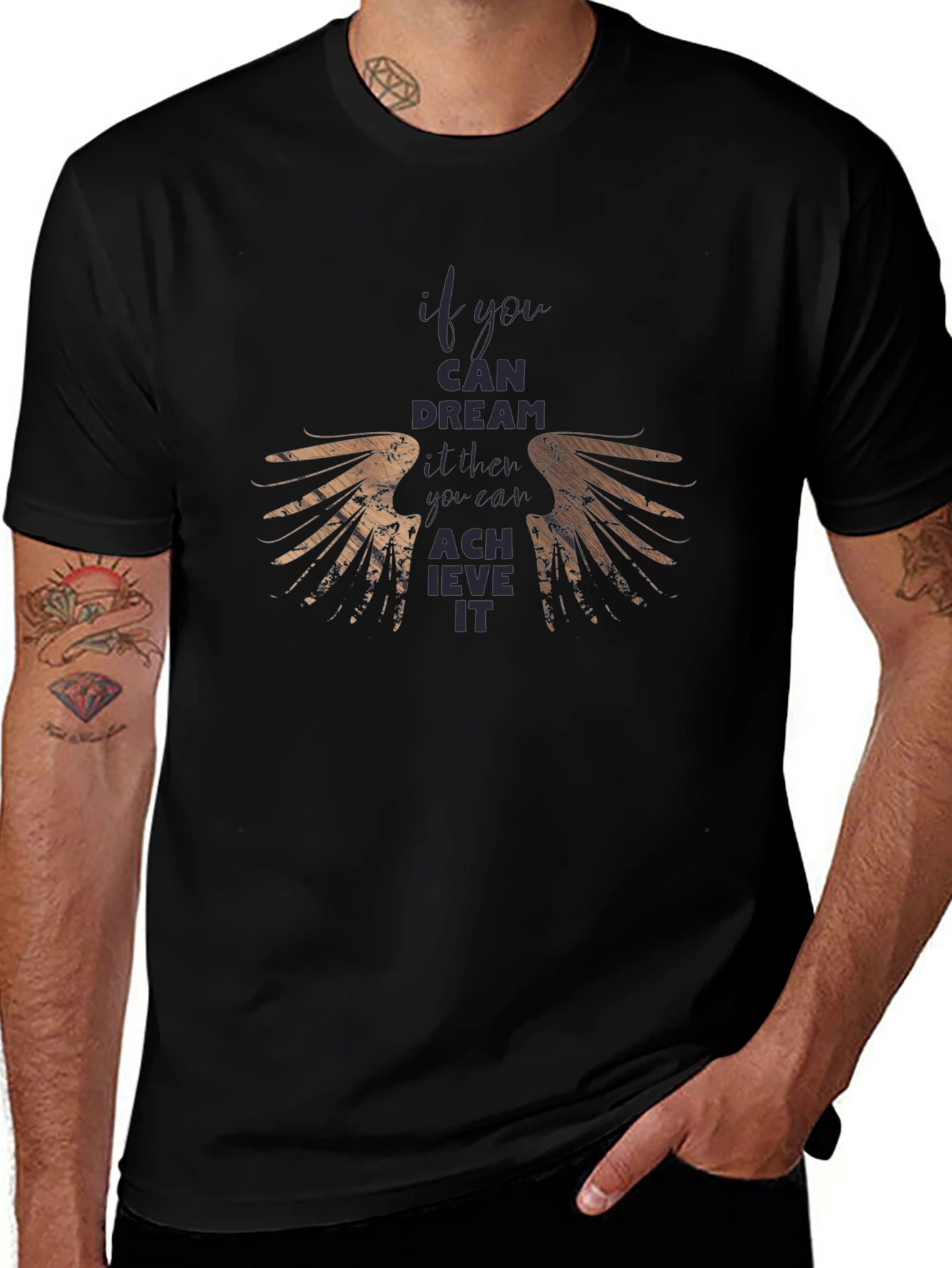Motivational Wings Graphic Black T-Shirt