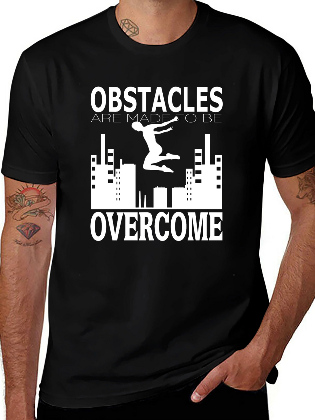 Obstacles Overcome Black Graphic Print Tee