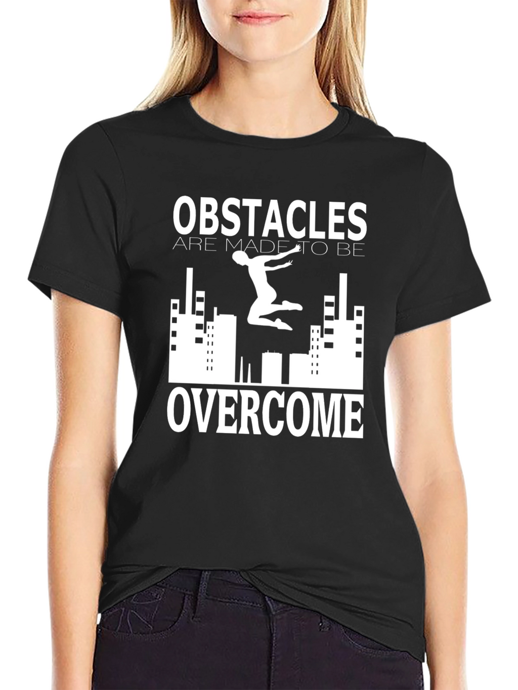 Obstacles Overcome Black Graphic Print Tee