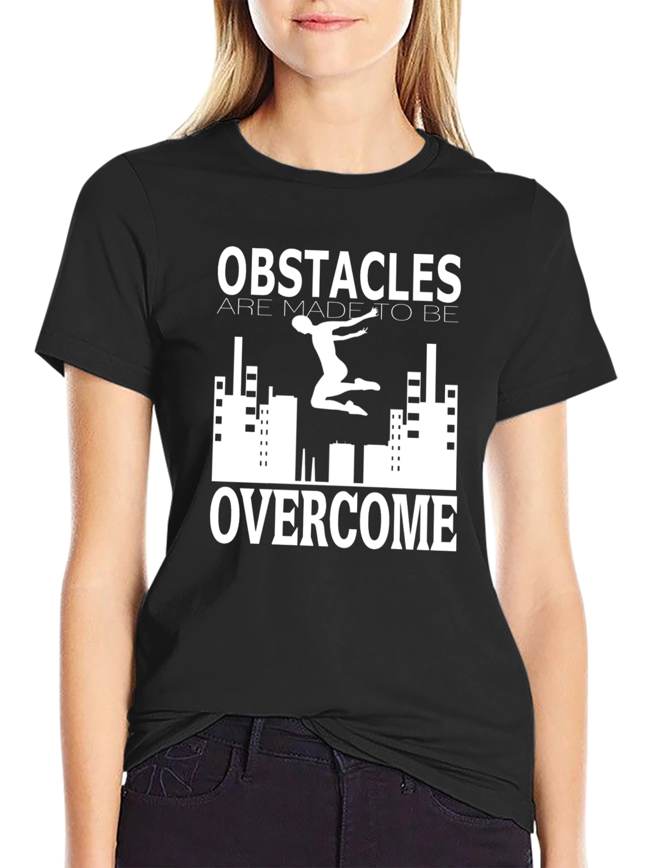 Obstacles Overcome Black Graphic Print Tee