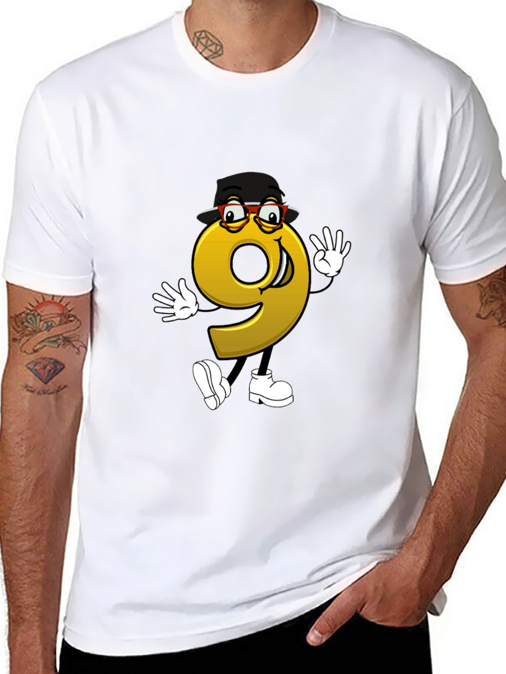 Cartoon Number 9 Graphic Tee - Black