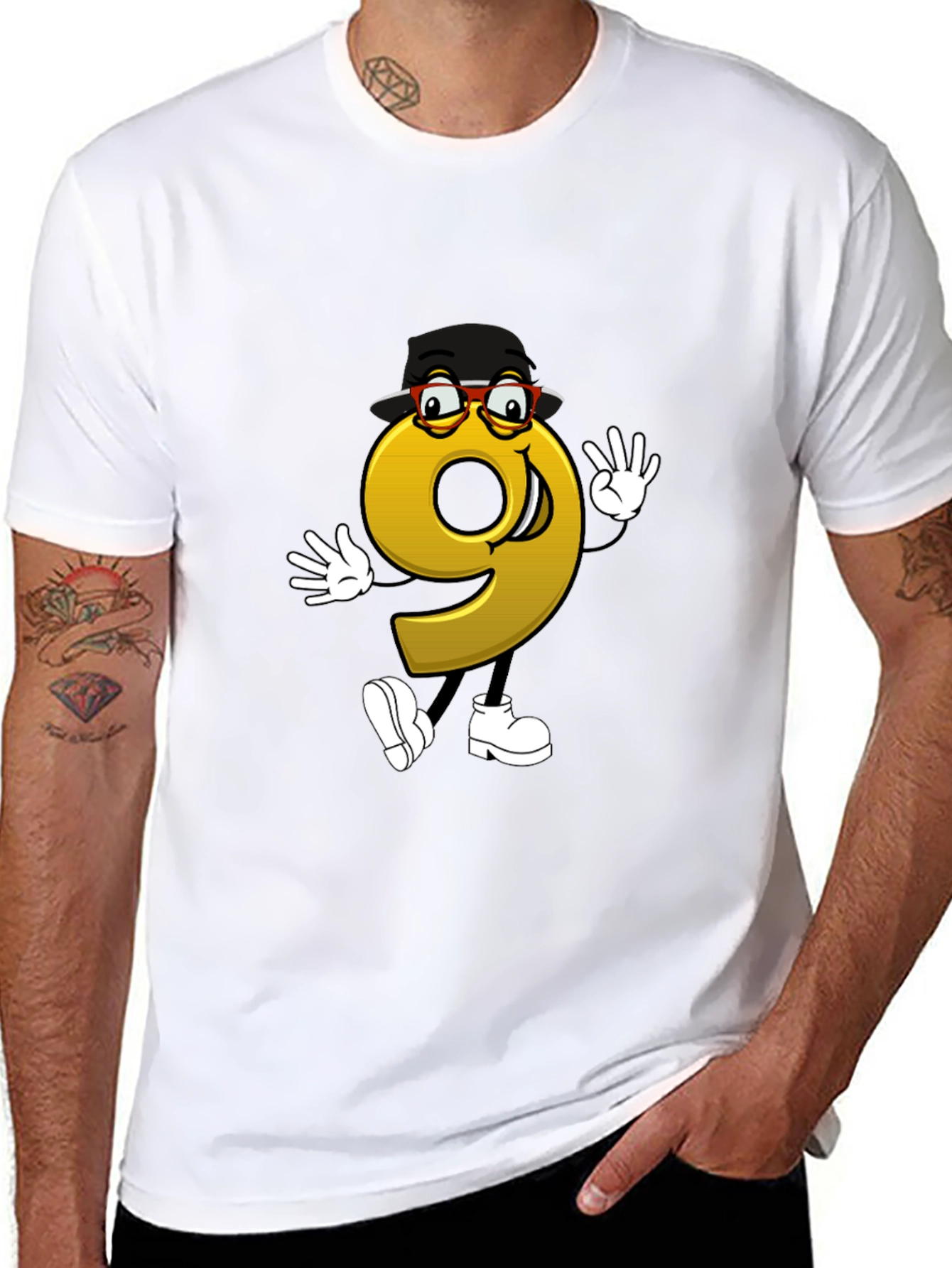 Cartoon Number 9 Graphic Tee - Black