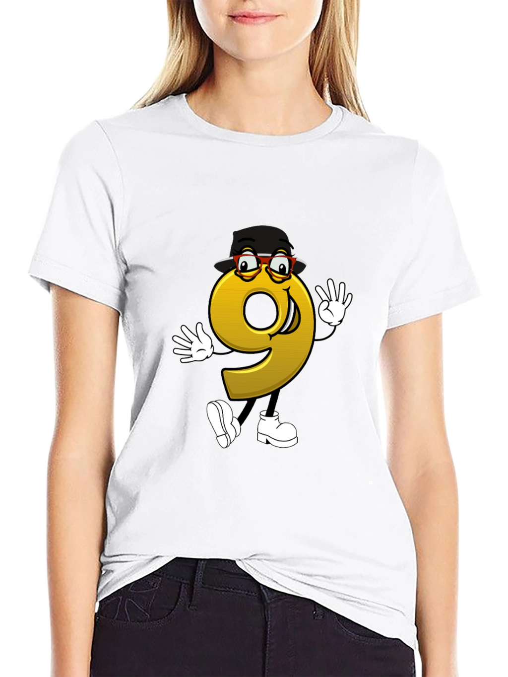 Cartoon Number 9 Graphic Tee - Black