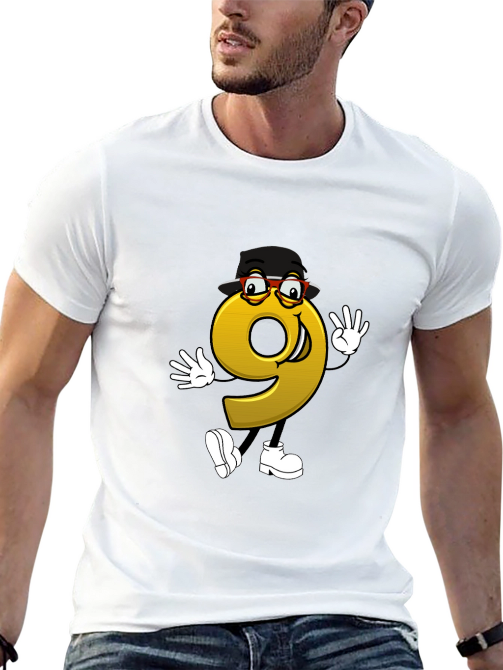 Cartoon Number 9 Graphic Tee - Black