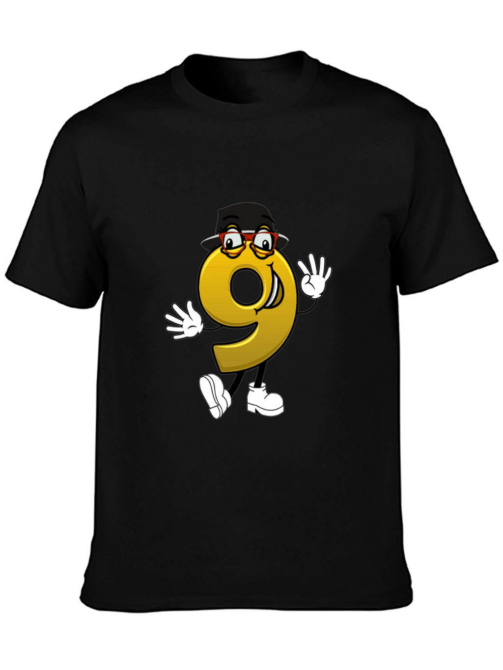 Cartoon Number 9 Graphic Tee - Black
