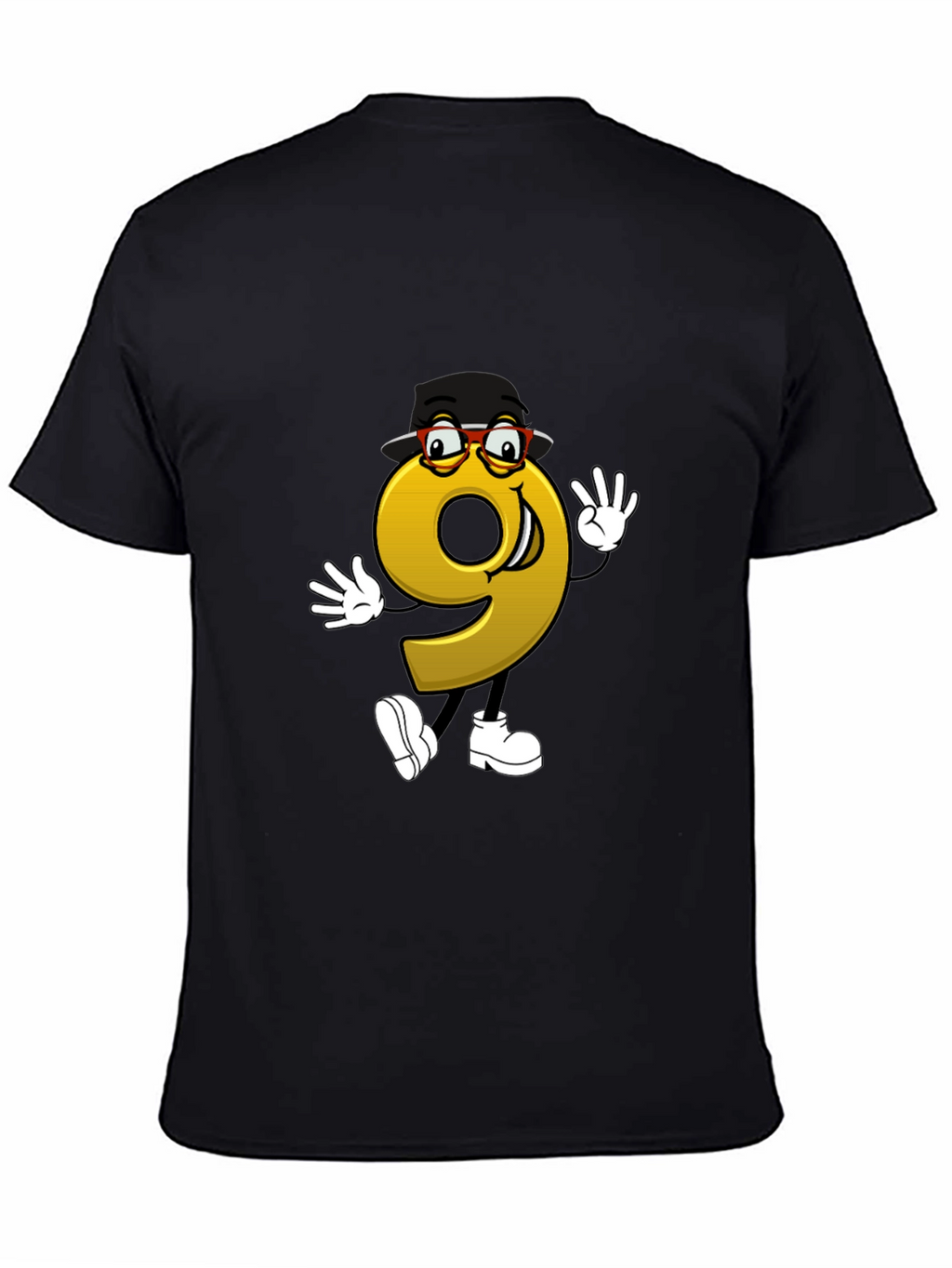Cartoon Number 9 Graphic Tee - Black