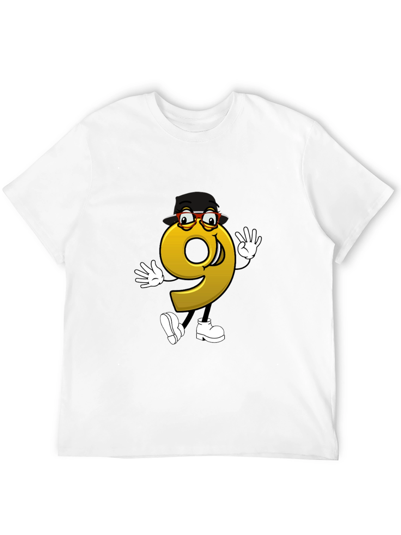 Cartoon Number 9 Graphic Tee - Black