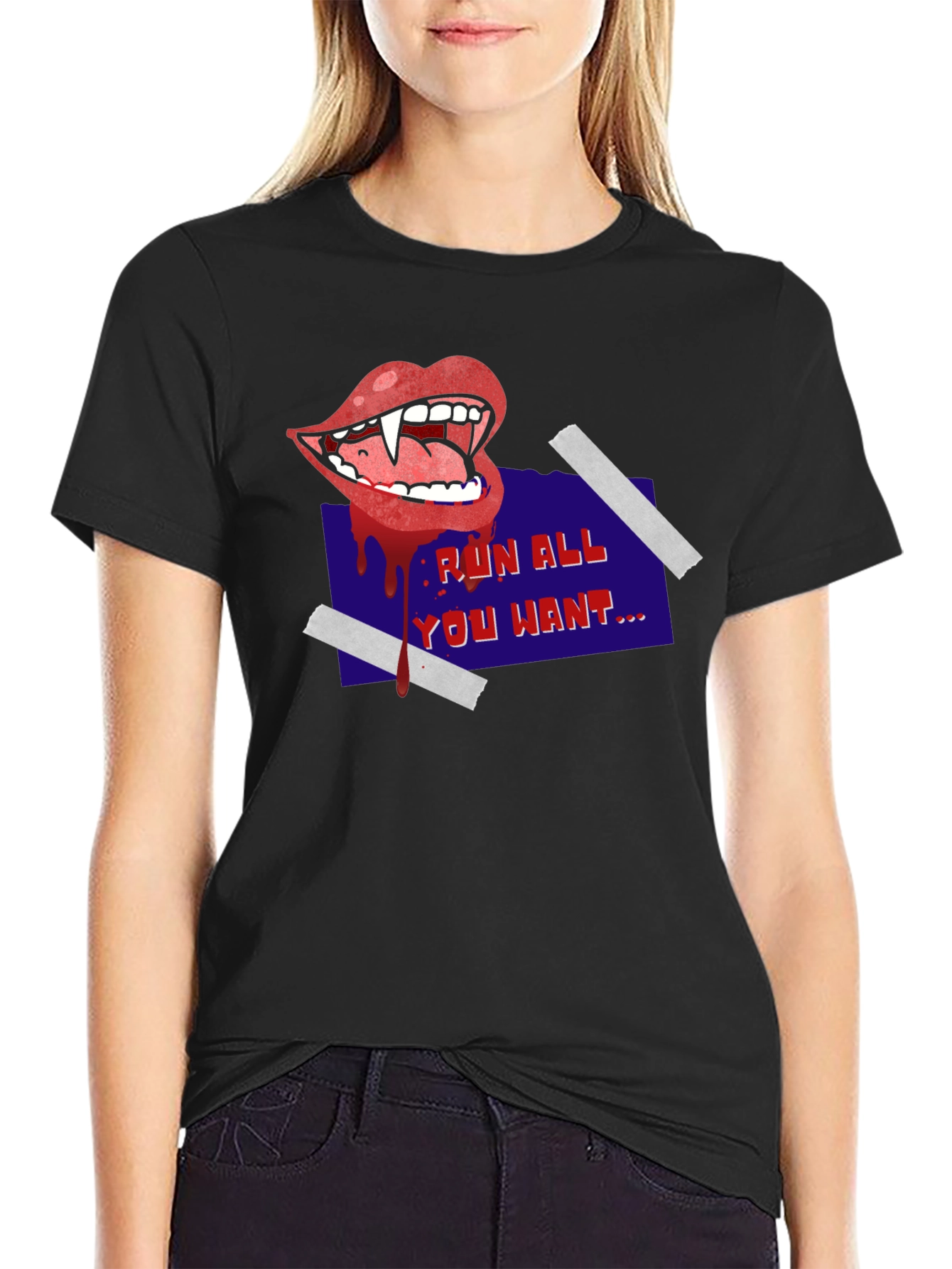Run All You Want Vampire Graphic Tee - Black