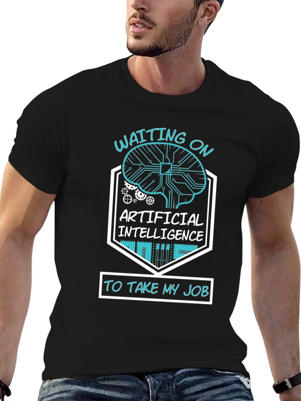 AI Humor T-Shirt - Waiting on Artificial Intelligence