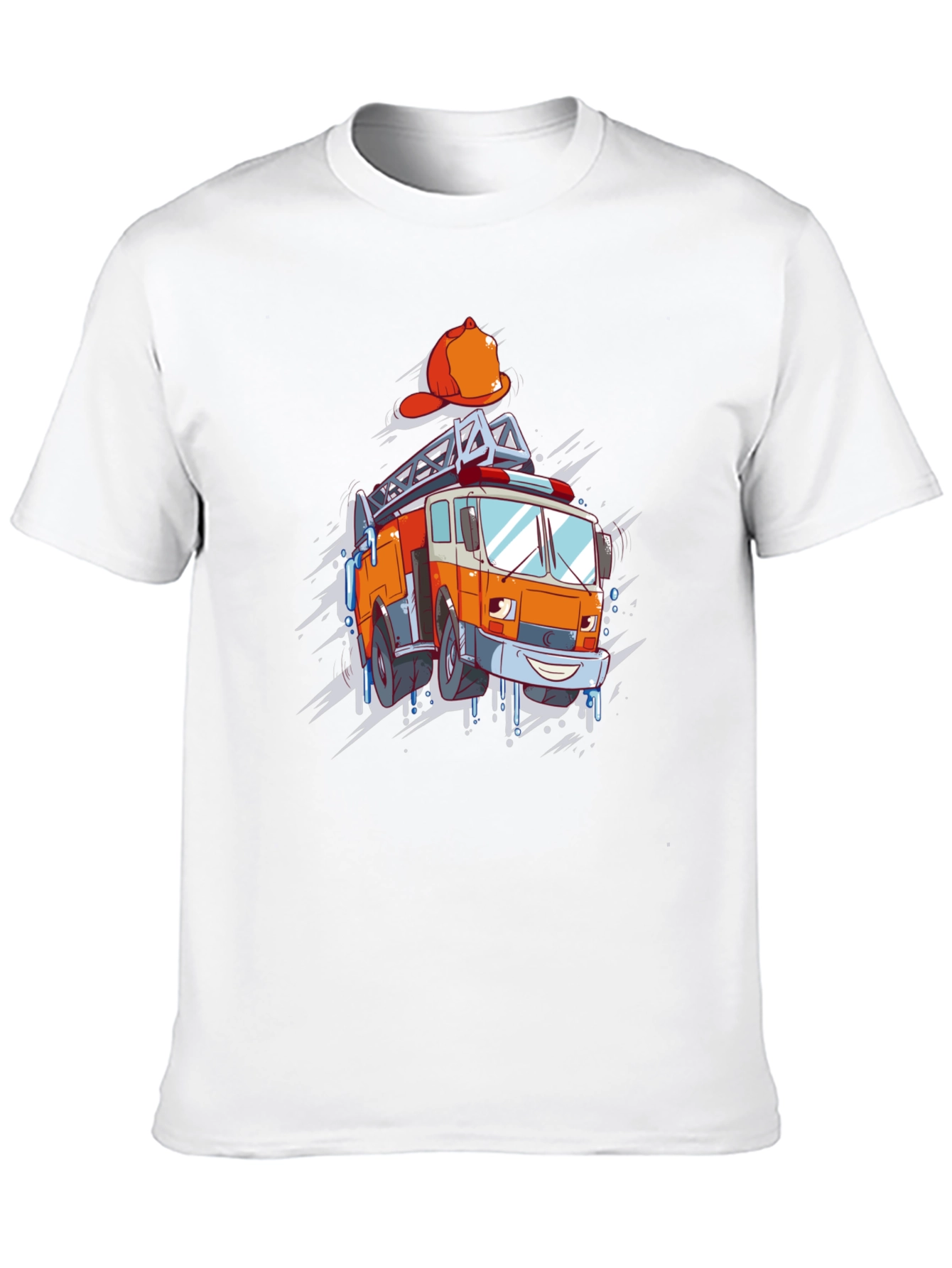 Cartoon Firetruck Graphic T-Shirt - Black