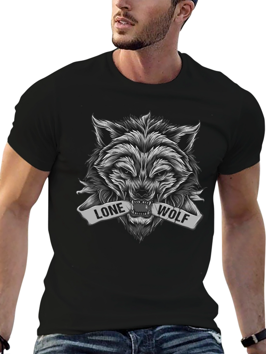 Lone Wolf Graphic Tee - Black Cotton Blend