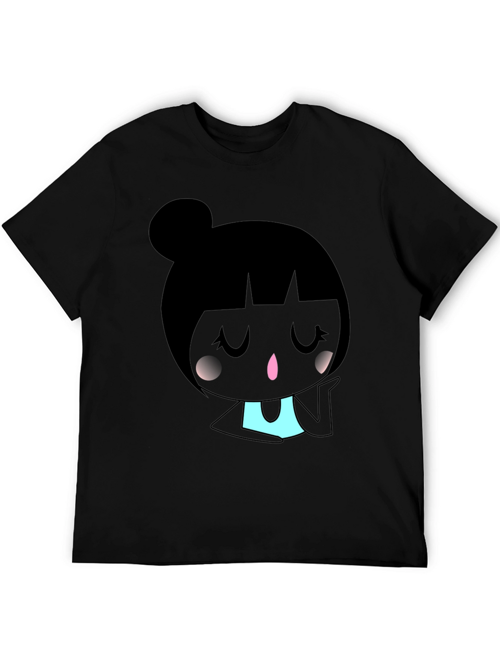 Kawaii Girl Graphic Tee - Black Cotton Blend