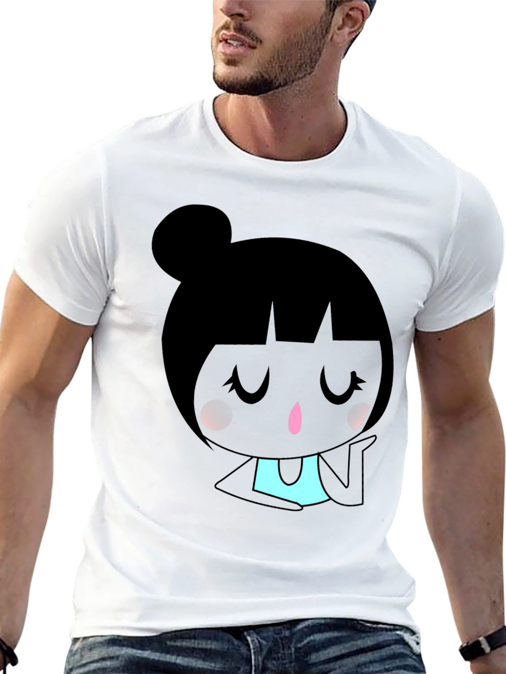 Kawaii Girl Graphic Tee - Black Cotton Blend