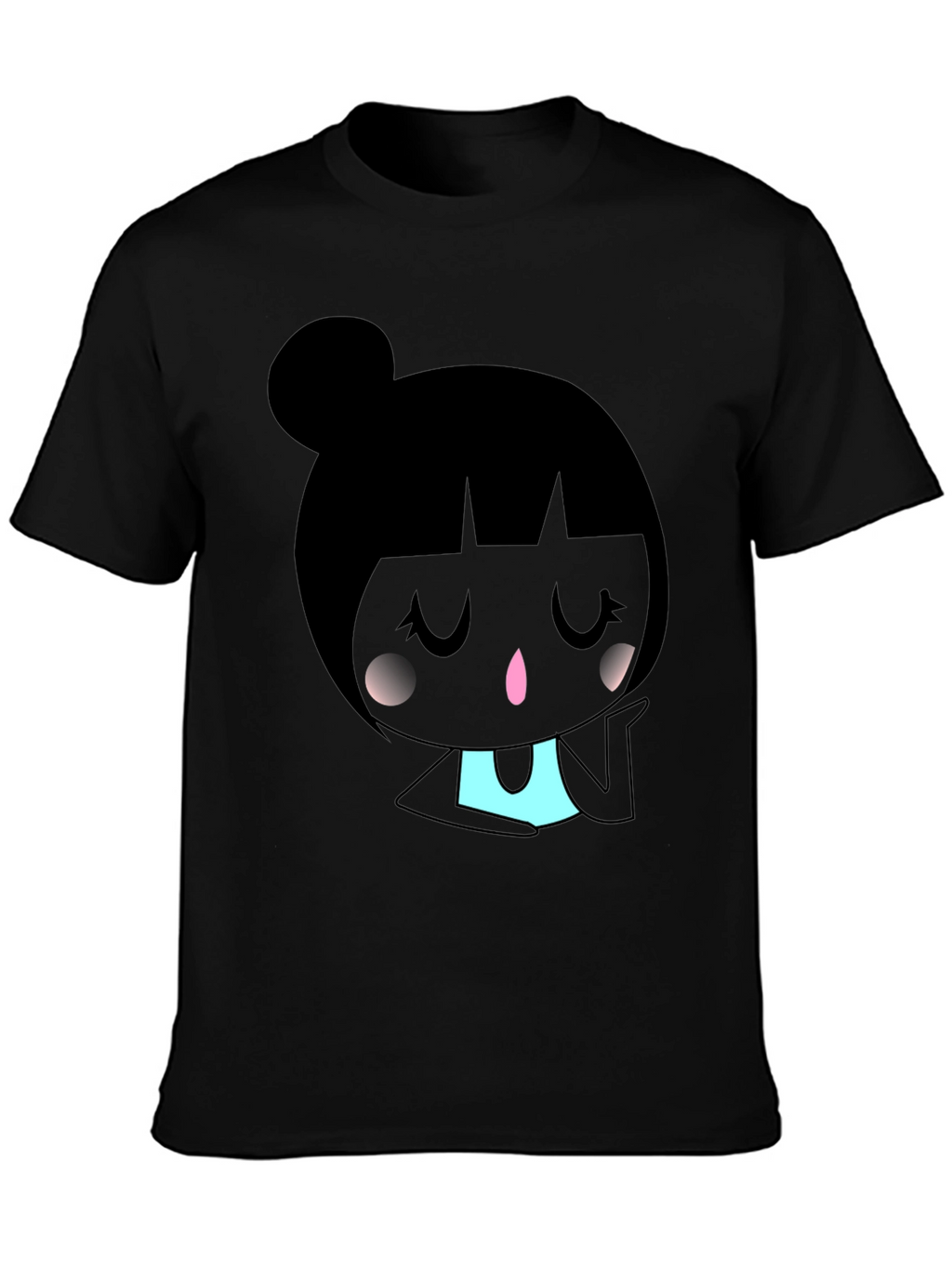 Kawaii Girl Graphic Tee - Black Cotton Blend