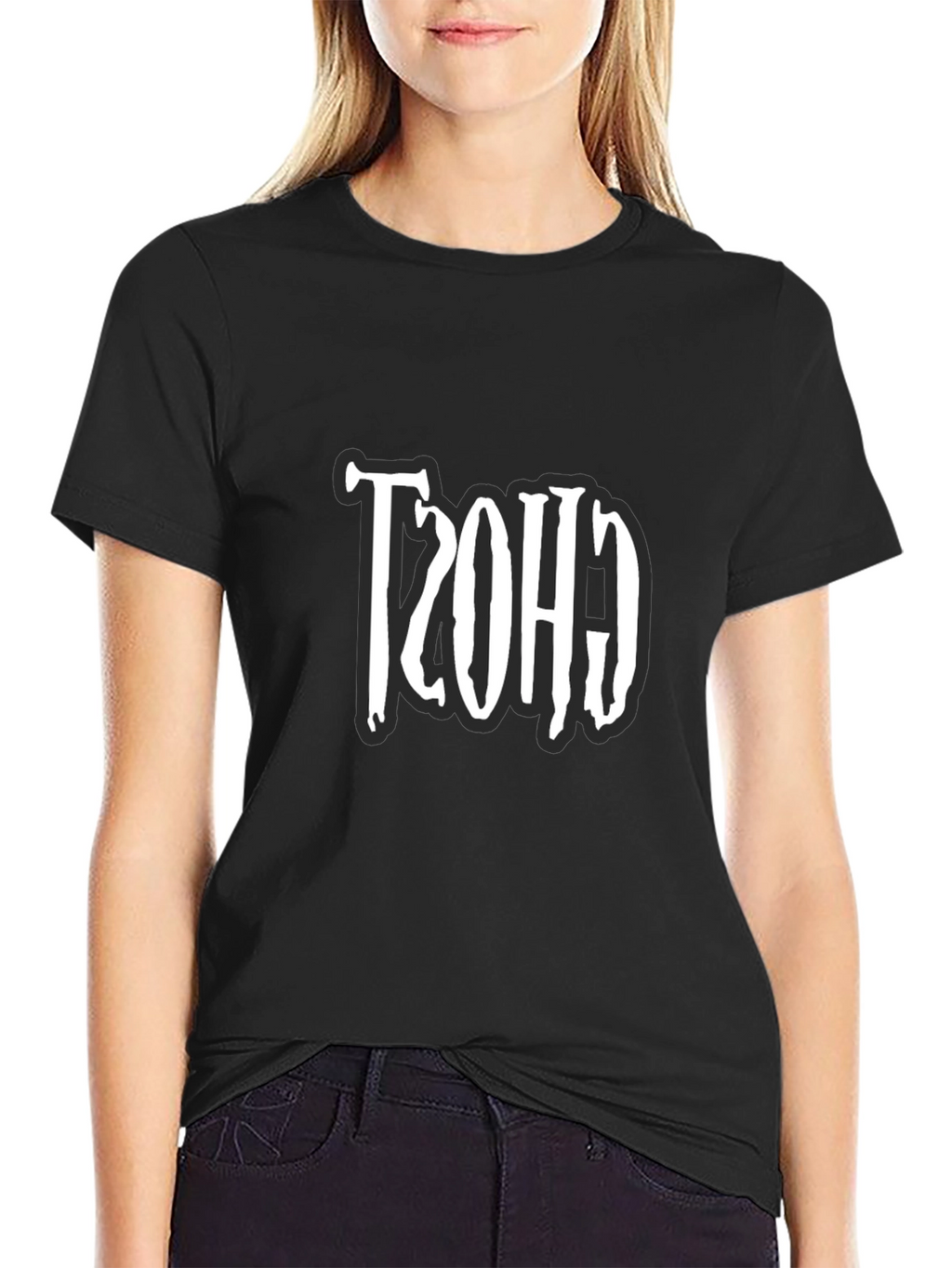 Retro Ghost Design Black T-Shirt