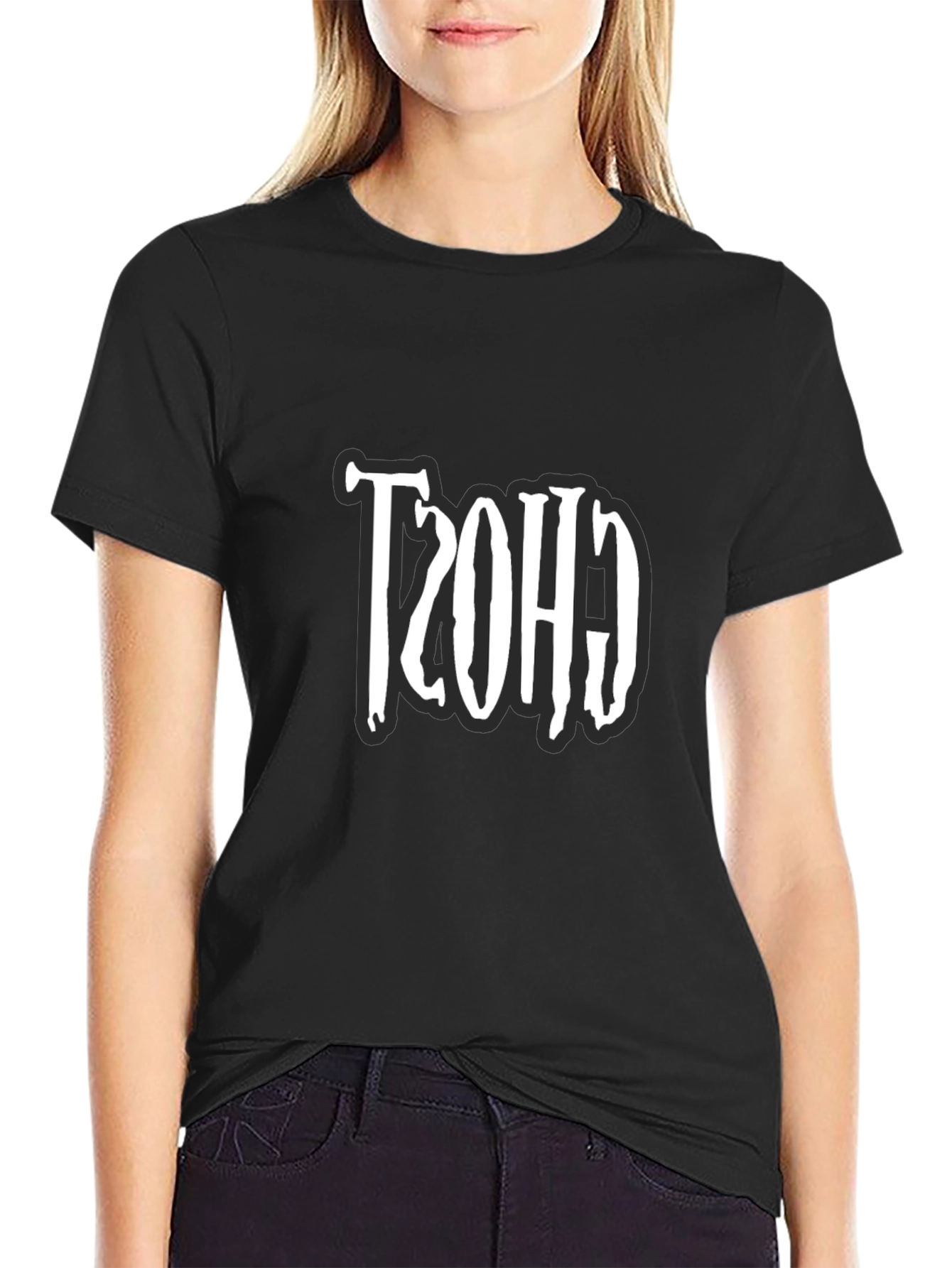 Retro Ghost Design Black T-Shirt