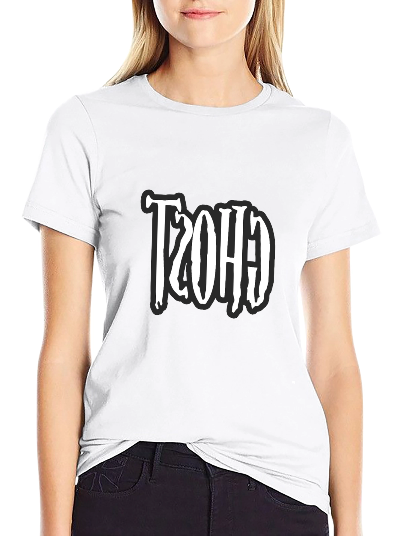 Retro Ghost Design Black T-Shirt