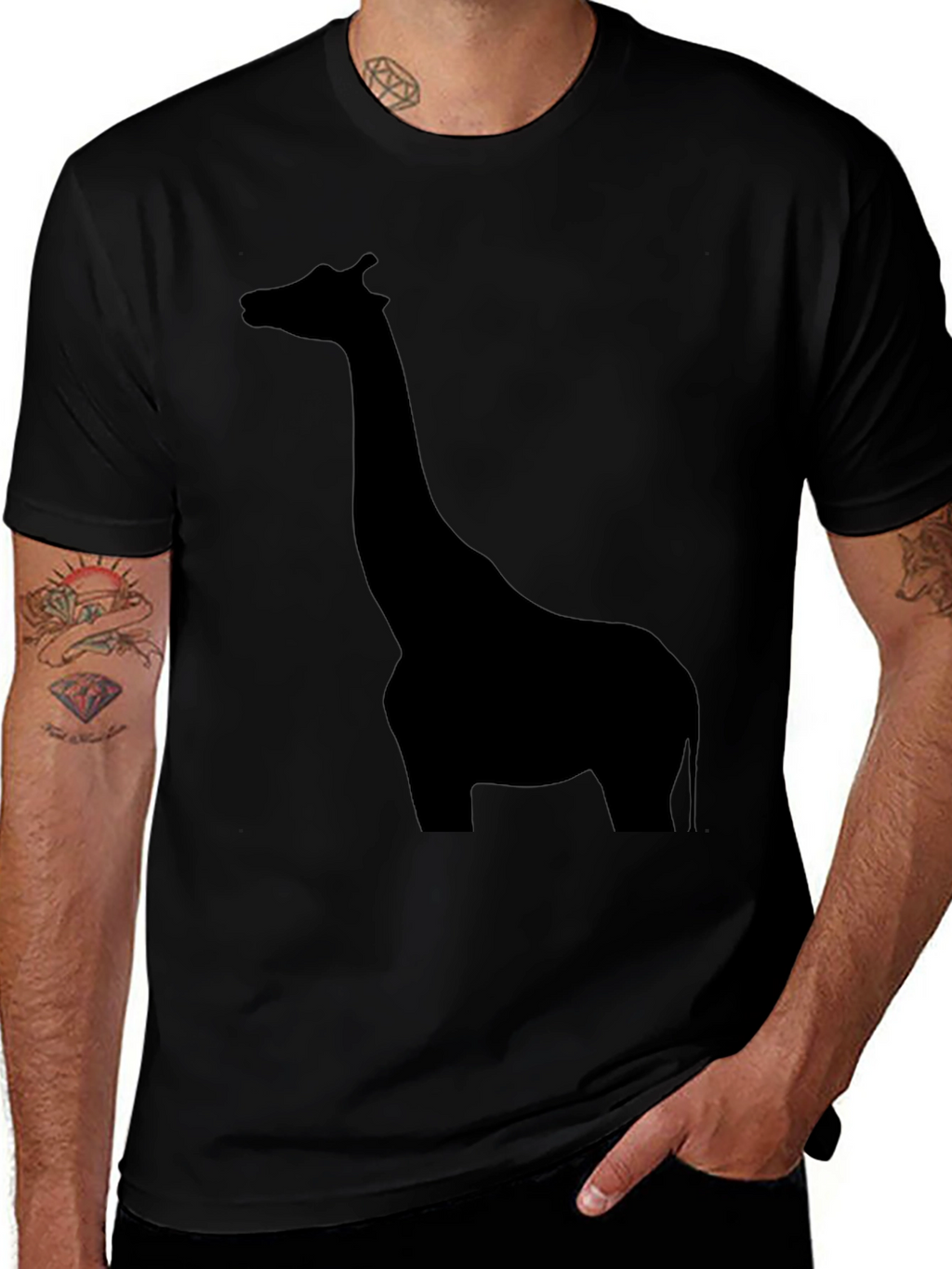 Mens Black Giraffe Silhouette Graphic T-Shirt