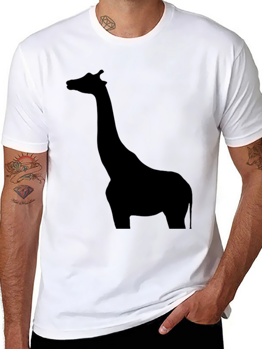 Mens Black Giraffe Silhouette Graphic T-Shirt