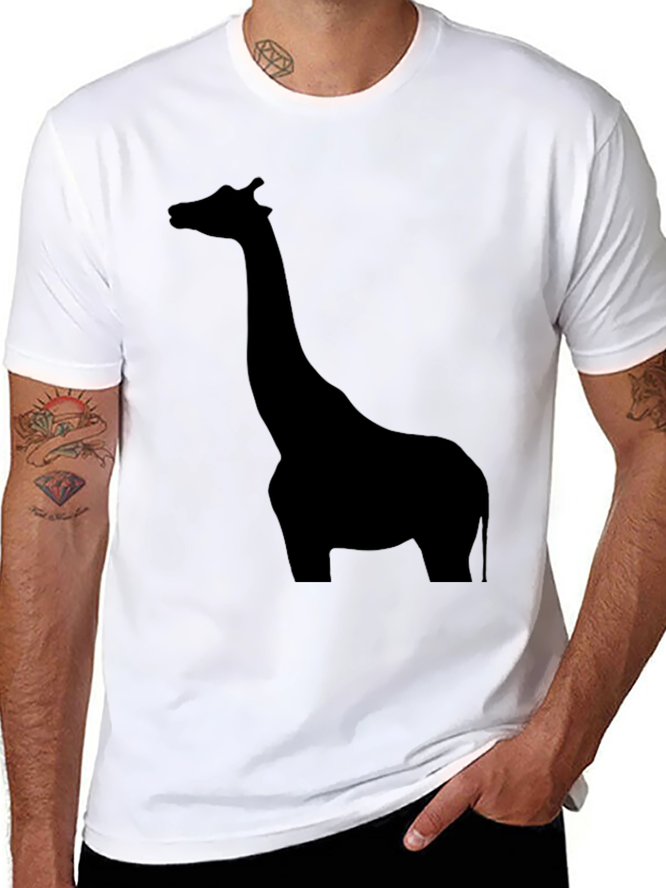 Mens Black Giraffe Silhouette Graphic T-Shirt