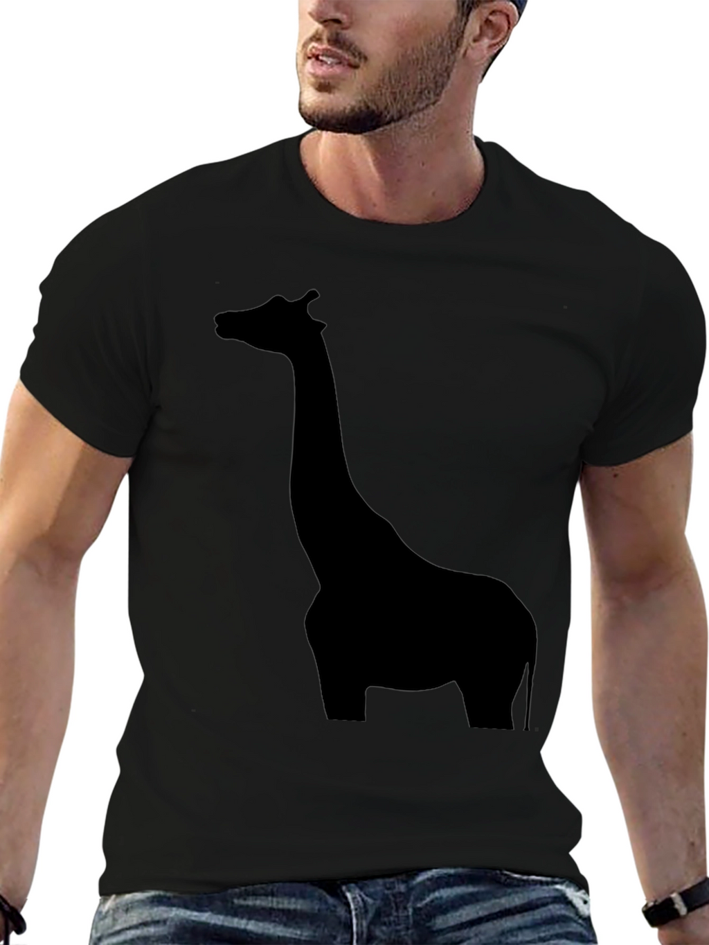 Mens Black Giraffe Silhouette Graphic T-Shirt