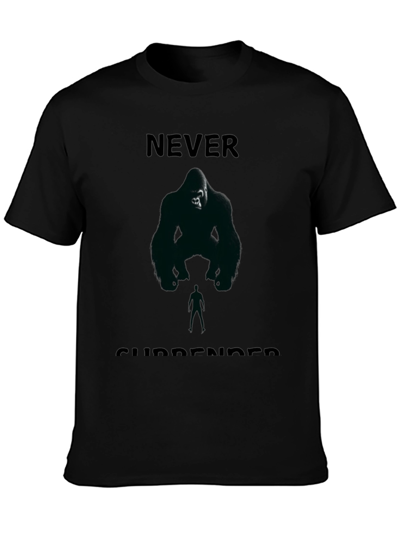 Never Surrender Gorilla Graphic Tee - Black Cotton Blend